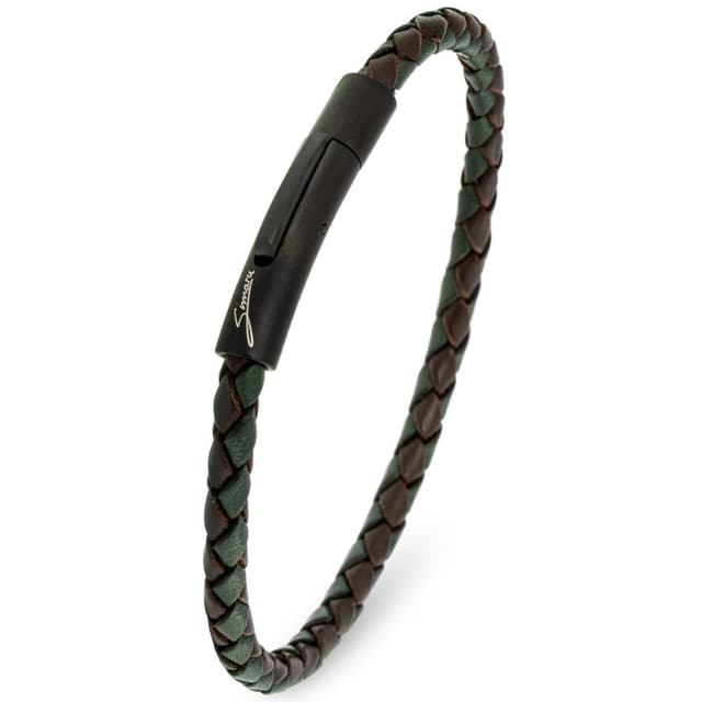 Simaru Lederarmband, 4mm geflochten für Frauen & Männer, Echtleder-Armband mit Edelstahl Hakenverschluss, Premium-Qualität Made in Germany XL - Handgelenkumfang von 18-19cm Dunkelgruen mix