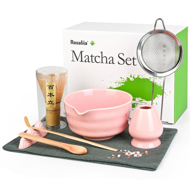 Rosaliia Matcha-Schneebesen-Set – Japanisches Matcha-Tee-Set für den Haushalt für Teeliebhaber (Pink)