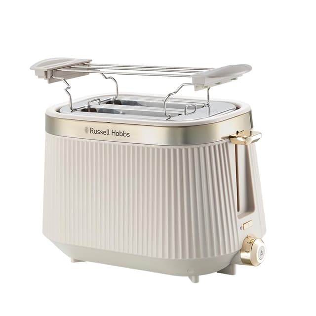 Russell Hobbs Toaster [für 2 Scheiben] Brontë Stone (6 Bräunungsstufen, Mattes Finish, Goldakzente, Lift & Look, Auftaufunktion, Aufwärmfunktion, Stop- & Hebefunktion, Brötchenaufsatz) 26761-56