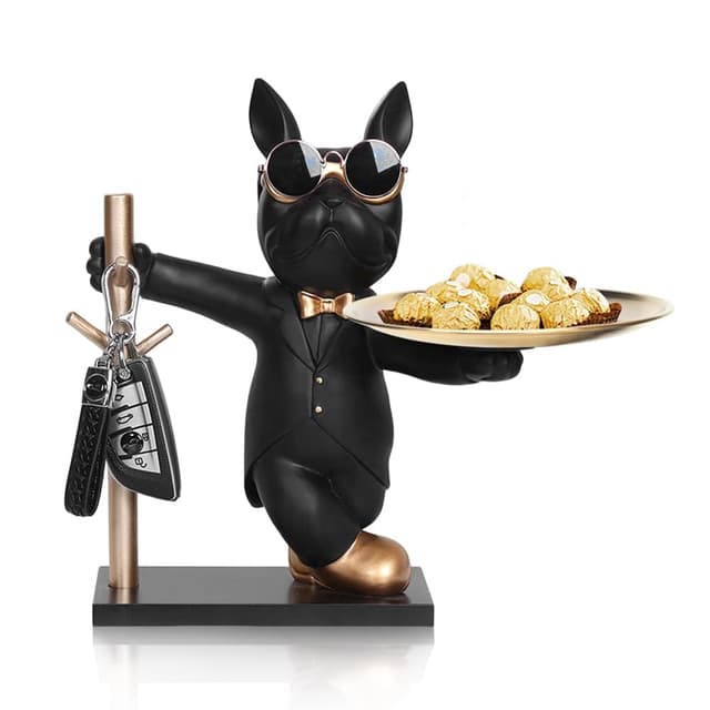 OKESYO Bulldogge Skulptur Deko, Französische Bulldogge Tablett Deko, Bulldogge Tablett Deko, Wohnzimmer Büro Moderne Hund Deko, Geschenk für Frauen Männer Mama I - Schwarz