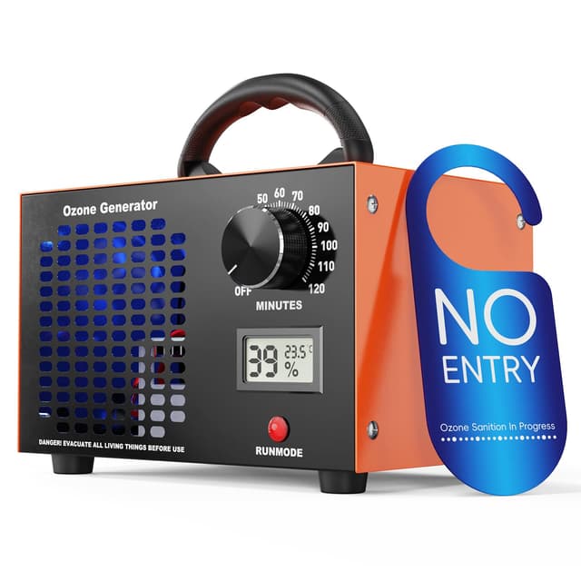 Ozongenerator - 60000 mg/H Ozongerät bis zu 320 ㎡ mit Temperatur- und Feuchtigkeitsanzeige, 120-Minuten-Timer, O3 Ozon Luftreiniger für Auto Garagen Wohnung Hotels Küche Haustiere, Reinigen Gerüche