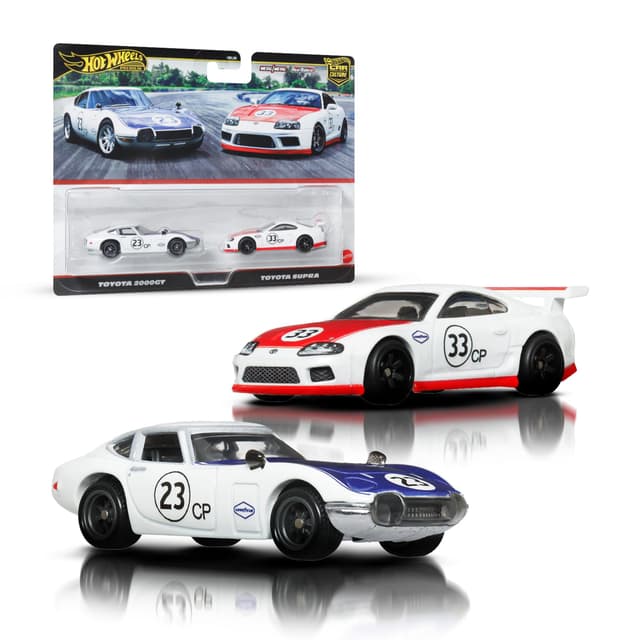 Hot Wheels Premium Car Culture 2er-Pack Fahrzeuge im Maßstab 1:64, Einzigartige Zusammenstellungen, Real-Riders-Reifen, Metall-/Metall-Karosserie, Spielzeug für Sammler, JBL03 Ford & Toyota