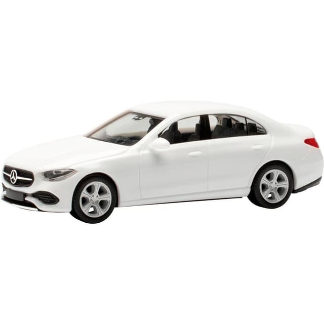 Herpa Modellauto Mercedes-Benz C-Klasse Limousine, originalgetreu im Maßstab 1:87, Auto Modell für Diorama, Modellbau Sammlerstück, Deko Automodelle aus Kunststoff, Farbe: polarweiß