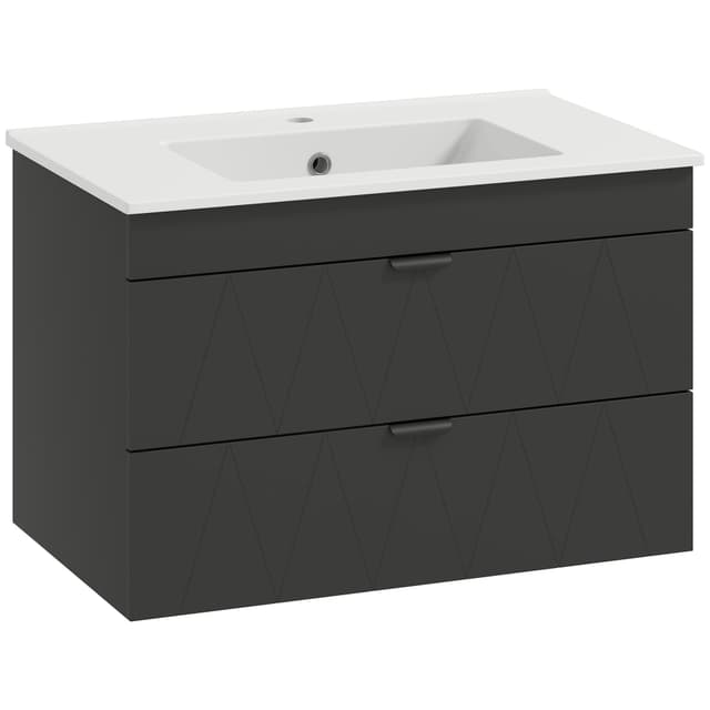 HOMCOM Waschbeckenunterschrank Hängender Unterschrank mit Keramikwaschbecken, Waschtischunterschrank mit 2 Soft-Close-Schubladen, Badunterschrank, Schwarz, 76 x 46 x 50 cm