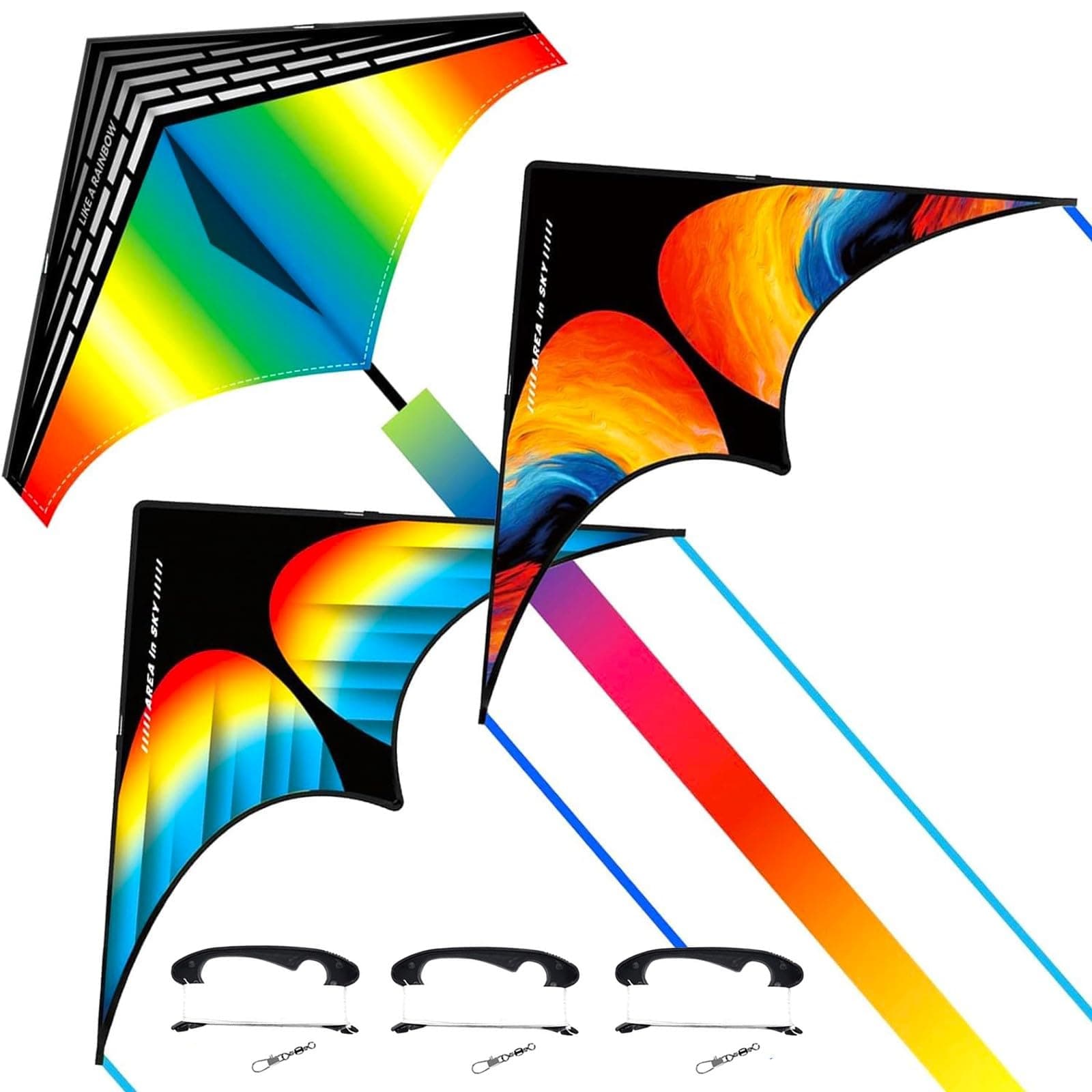 Flying Hoofer Strand Delta Drachen Flugdrachen,Extrem einfach zu fliegen Drachen für Erwachsene und Kinder im Alter von 4-8 & 8-12, Große Einzeln Linie Flugdrachen mit 300ft Drachenseilwinde 3 Mehrfarbig (3 Packungen)