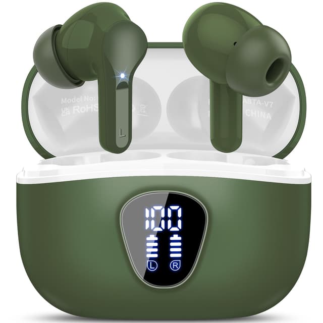 Bluetooth Kopfhörer, Kopfhörer Kabellos Bluetooth 5.4 In Ear, 4 ENC Noise Cancelling Mic Ohrhörer, HiFi Stereo Tiefbass, 40H Spielzeit, IP7 Wasserdichte Earbuds, Touch Control, LED-Anzeige, Retro Grün