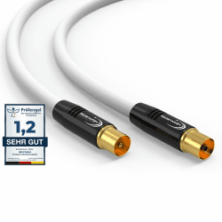 RedStar24 Antennenkabel 12,5m Weiß – Stecker zu Buchse Koaxial IEC – Premium HDTV Koaxialkabel für Kabelfernsehen | TV Kabel: Kompatibel mit TV, Radio, DVB-T/T2, DVB-C, DAB