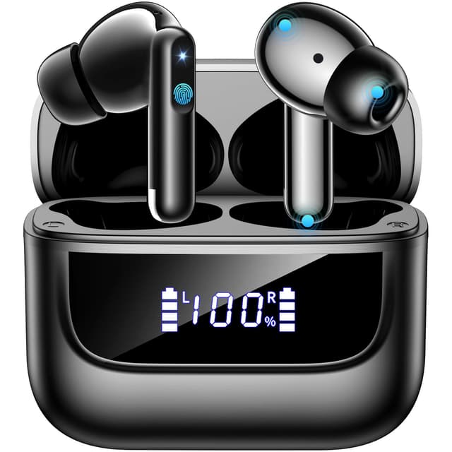 Bluetooth Kopfhörer in Ear, 6 Mikrofone ENC Noise Cancelling für Klarere Anrufe, Kopfhörer Kabellos Bluetooth 5.4 HiFi Tiefer Bass, USB C Kopfhörer, 48Std, LED, IPX7 Wasserdicht Sport Ohrhörer Schwarz