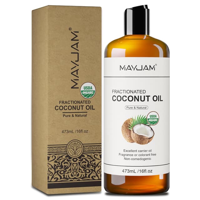 MAYJAM Fraktioniertes Kokosöl Bio 473ML, Trägeröl Kokosnussöl Reines Natürliches für Haut Haare, Leicht zu Absorbieren, USDA Organic, Hautöl Reparatur und Pflege, Coconut Oil für Massage