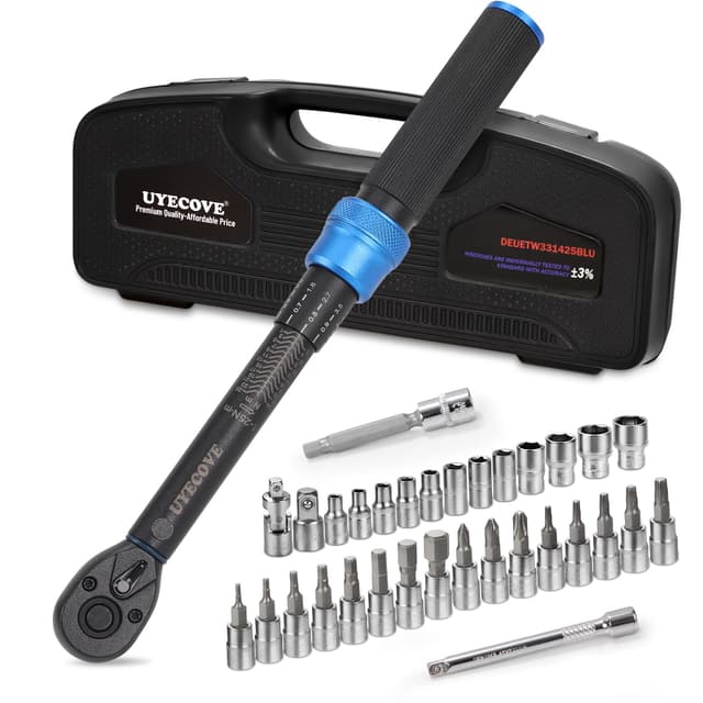 UYECOVE Drehmomentschlüssel 1/4" Drehmomentschlüssel Set 33-tlg. Klein mit ±3% Fehlergenauigkeit 1-25Nm 33ps-Blue 33ps-blue