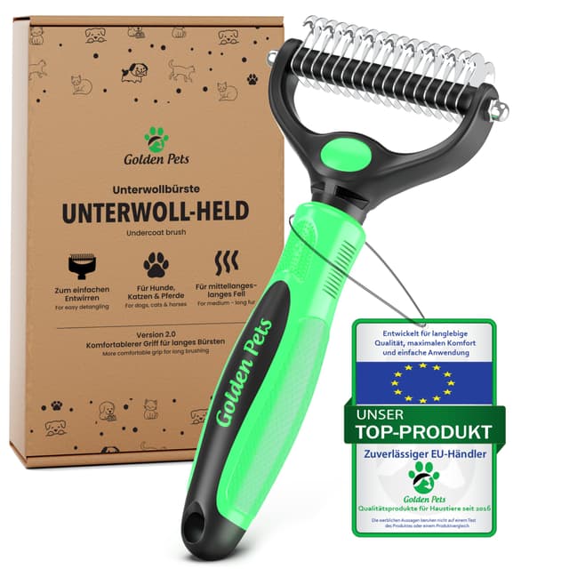 TESTURTEIL SEHR GUT Profi Unterwollbürste & Unterfellbürste I Hundebürste & Katzenbürste für langhaar I Unterwollkamm entfernt Unterwolle & Verfilzungen Größe M-L