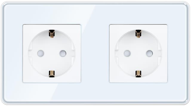 TAWOIA Schuko Steckdose, EU-Standard 2 Fach Unterputz Mit 2,5D Curved Glas Platte, Wandsteckdosen Weiß 86 * 157mm 2 Fach Weiß