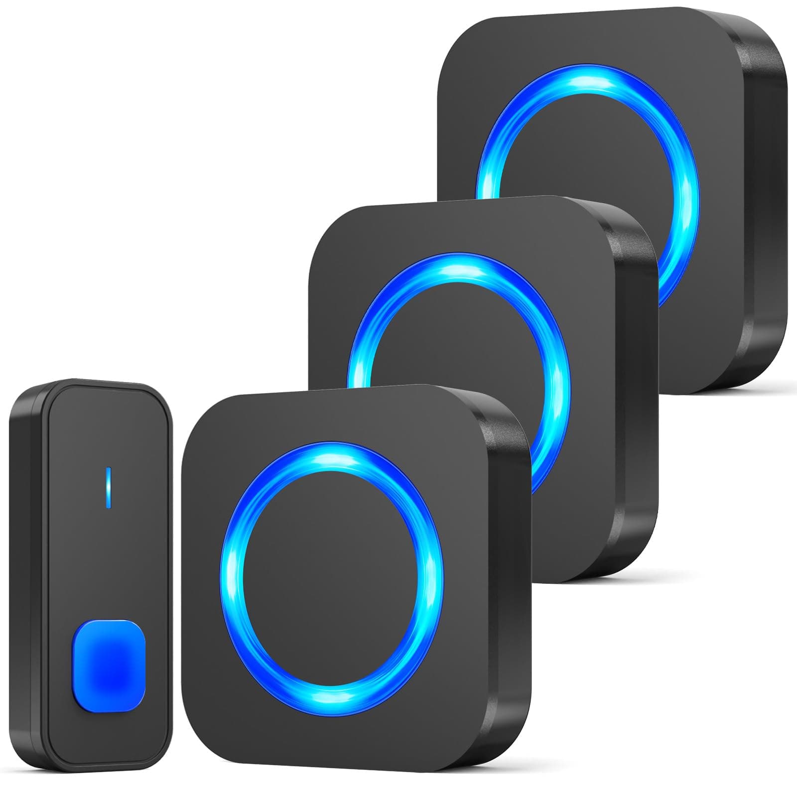 SURFOU Funkklingel, Aussen Kabellose Wasserdicht Türklingel, 400m Funk Reichweite Klingel Haustür mit 3 Plug-in-Empfänger, 55 Klingeltönen 5 Lautstärken, Haustürklingel, Schwarz