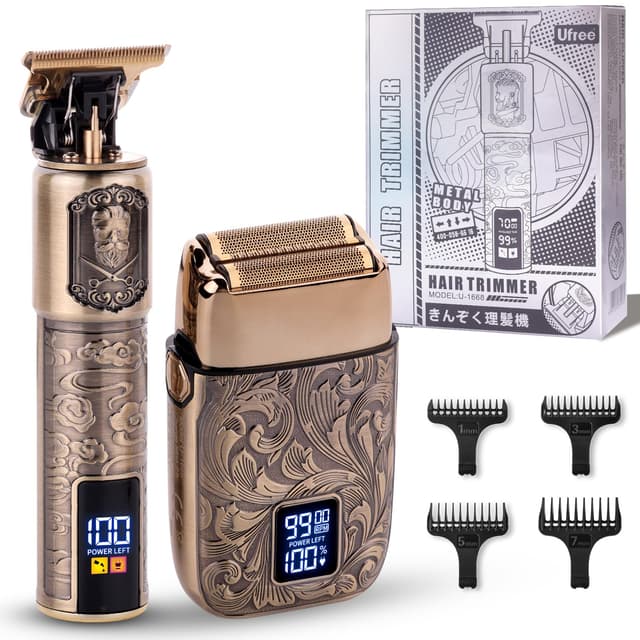 Ufree Haarschneidemaschine Profi Mit Rasierer Herren Elektrisch, Barttrimmer Herren Mit 4 Führungskämme, Elektrorasierer Folienrasierer, Kabellos, Wiederaufladbar, Geburtstag Männer