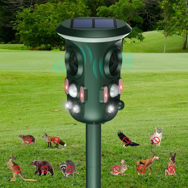 Katzenschreck Ultraschall Solar Tiervertreiber, 360° Marderschreck mit LED-Licht Katzenabwehr Marderabwehr Garten IP66 Wasserdicht 4 Modus Waschbär Abwehr für Katzen Hunde Marder Mäuse Vögel Grün
