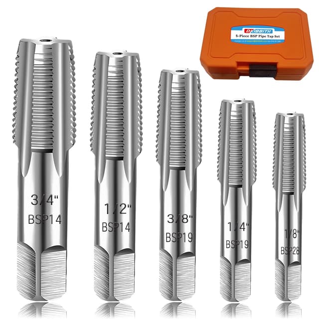 5-teiliges BSP-Rohrgewindebohrer-Set, 1/8 Zoll, 1/4 Zoll, 3/8 Zoll, 1/2 Zoll, 3/4 Zoll BSP Gewindebohrer-Set, Kohlenstoffstahl, Handgewindebohrer-Set für genaue Gewinde, verschiedene 5 Stück BSP 3/4, 1/2, 3/8, 1/4, 1/8 Zoll