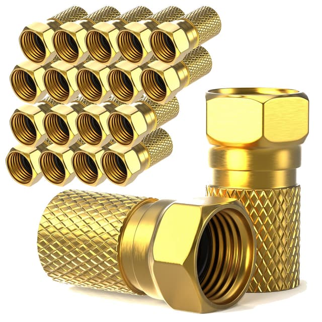 F-Stecker 7mm schraubbar | 20 Stück vergoldet | Gummidichtung | breite Mutter | für Koaxial Antennenkabel | Koax SAT Kabel | BK Anlagen | Satelliten LNB (20x, F-Stecker vergoldet)