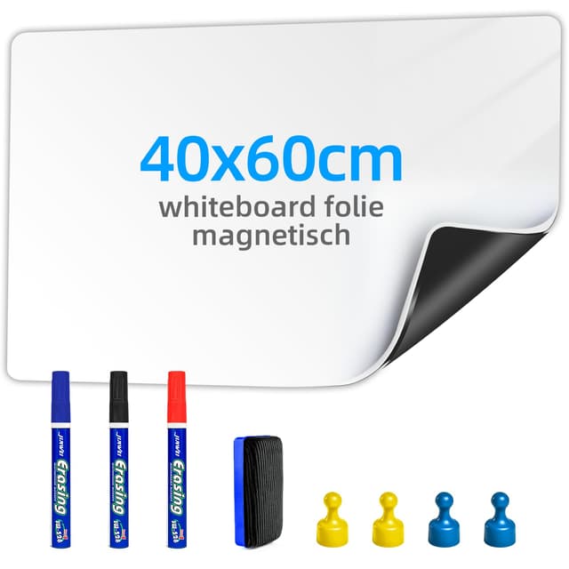 Magnetisch Whiteboard Folie - 40 * 60cm Magnetfolie Selbstklebend Weißwandtafel - Whiteboard Sticker DIY mit Marker, Board-Radierer und Magnet - Wandfolie für glatten Oberflächen in Schule Büro Haus 40×60cm