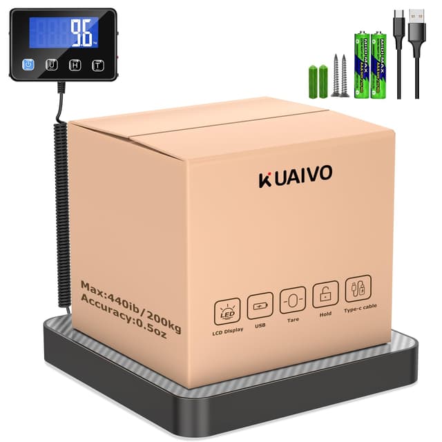 KUAIVO Paketwaage, Hochpräzise Plattformwaage 200kg/10g mit LCD/Hold/Tara Funktion, Postwaage aus Edelstahl für Pakete, Gepäck, Lagerhaus, Unternehmen und für den Hausgebrauch, Aufladbar P2H-03