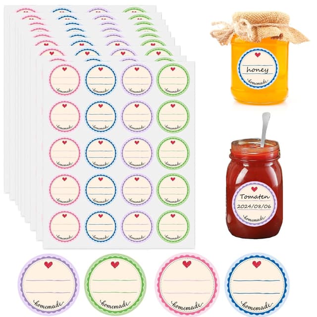 Xinfin 600 Stück Marmeladen Etiketten Selbstklebend, Aufkleber Marmeladengläser zum Beschriften von Einmach-Gläsern,Ablösbare Gewürzetiketten,38 mm Rund Handmade Sticker Geschenkaufkleber