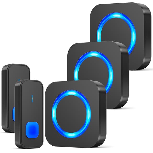 SURFOU Funkklingel, Aussen Kabellose Wasserdicht Türklingel Haustürklingel, 400m Funk Reichweite Klingel Haustür mit 3 Plug-in-Empfänger 2 Sender, 55 Klingeltönen 5 Lautstärken, Schwarz 3 Empfänger + 2 Sender