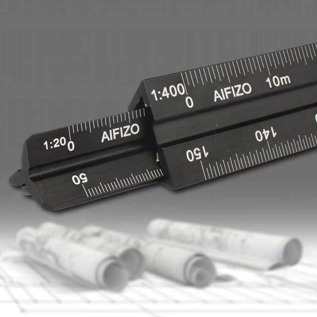 AIFIZO Dreikantmaßstab 2 Stück Für Zeichnungen von Architekten Mehrere Skalen Aluminium Maßstab Lineal Lasergravur 1:20, 1:25, 1:50, 1:75, 1:100, 1:125/1:100, 1:200, 1:250, 1:300, 1:400, 1:500