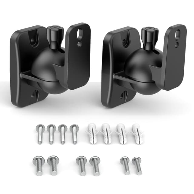 HomeMount Lautsprecher-Wandhalterungen - Verstellbare Surround-Sound-Wandmontage-Set für Regallautsprecher, Wandhalterung mit Schrauben, Lautsprecherhalterung bis 3,6 kg, 2 Stück, Schwarz 2P-Schwarz