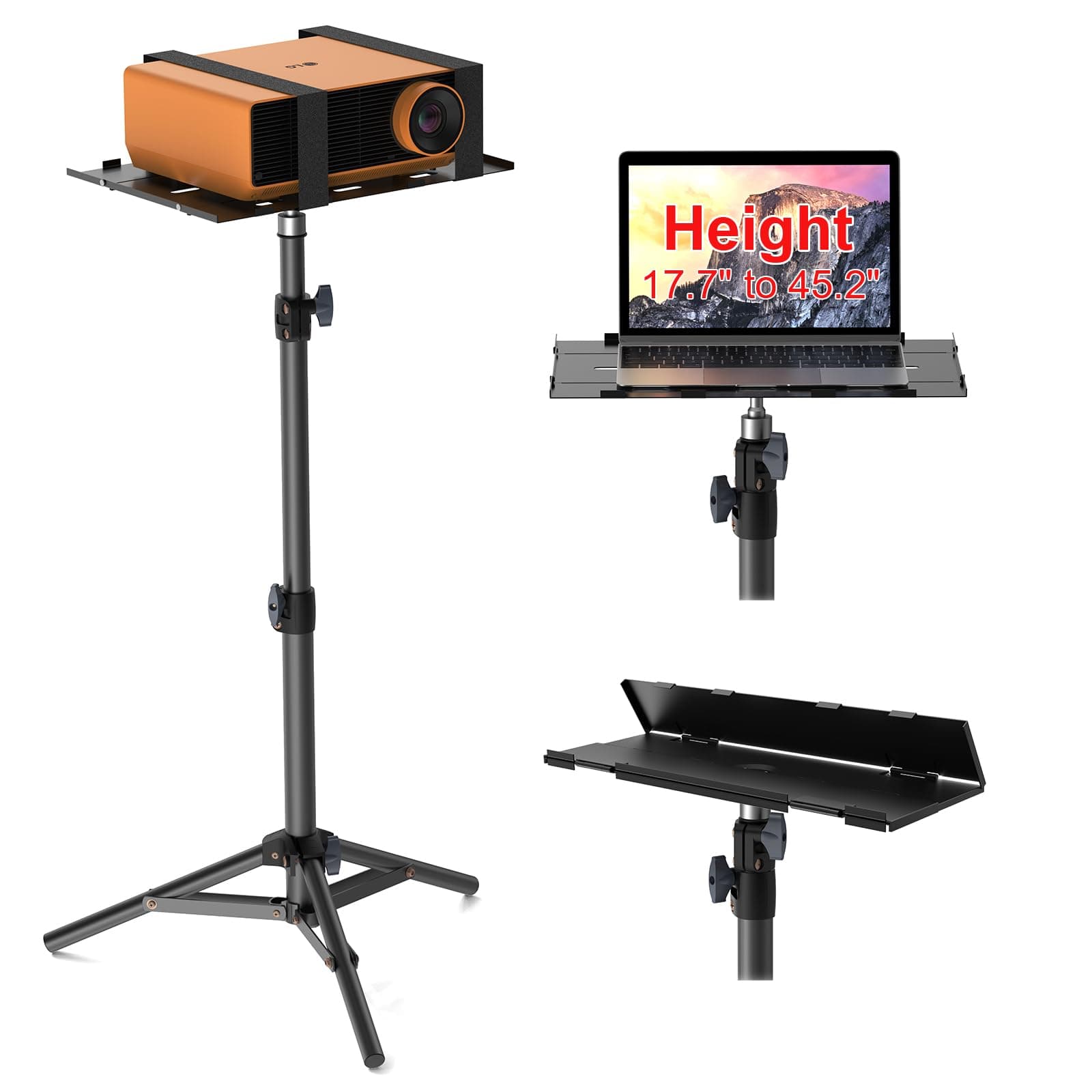 Beamer Ständer, LEORFI Laptop Stativ Tragbarer, Projektorständer, Multifunktionaler Kamera Bodenständer, Verstellbare Höhe von 45 cm bis 115 cm Mit Klapplatte, 10KG lasträgt, für Outdoor-Filme, Arbeit