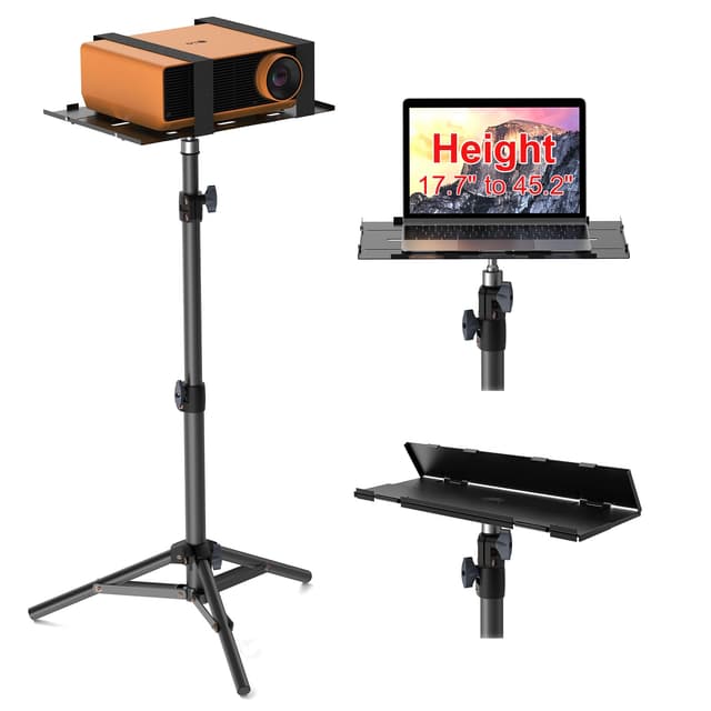 Beamer Ständer, LEORFI Laptop Stativ Tragbarer, Projektorständer, Multifunktionaler Kamera Bodenständer, Verstellbare Höhe von 45 cm bis 115 cm Mit Klapplatte, 10KG lasträgt, für Outdoor-Filme, Arbeit