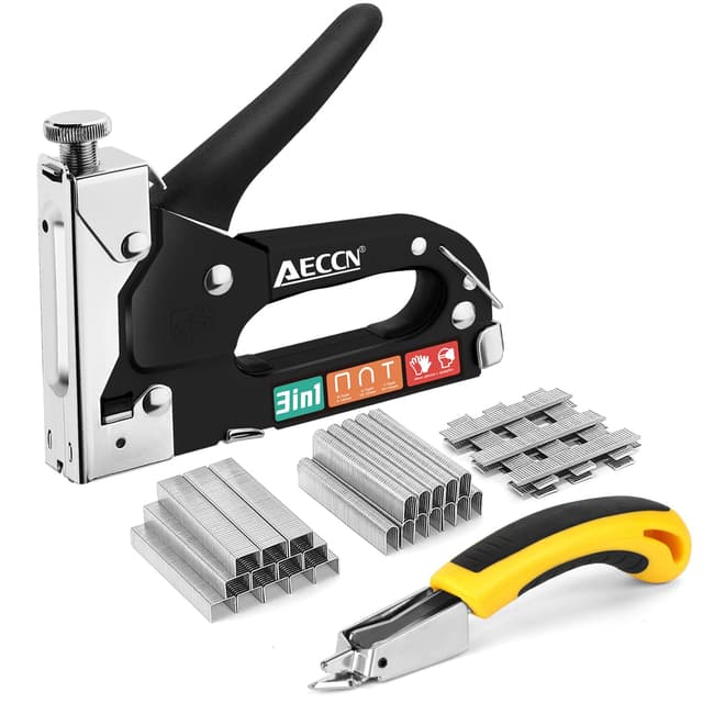 AECCN 3 in 1 Heavy Duty Heftklammern-Nagel-Stahlpistolen-Set mit 2100 Heftklammern, Polsterhefter für Befestigungsmaterial, Dekoration, Tischlerei, Möbel, Türen und Fenster - Schwarz black