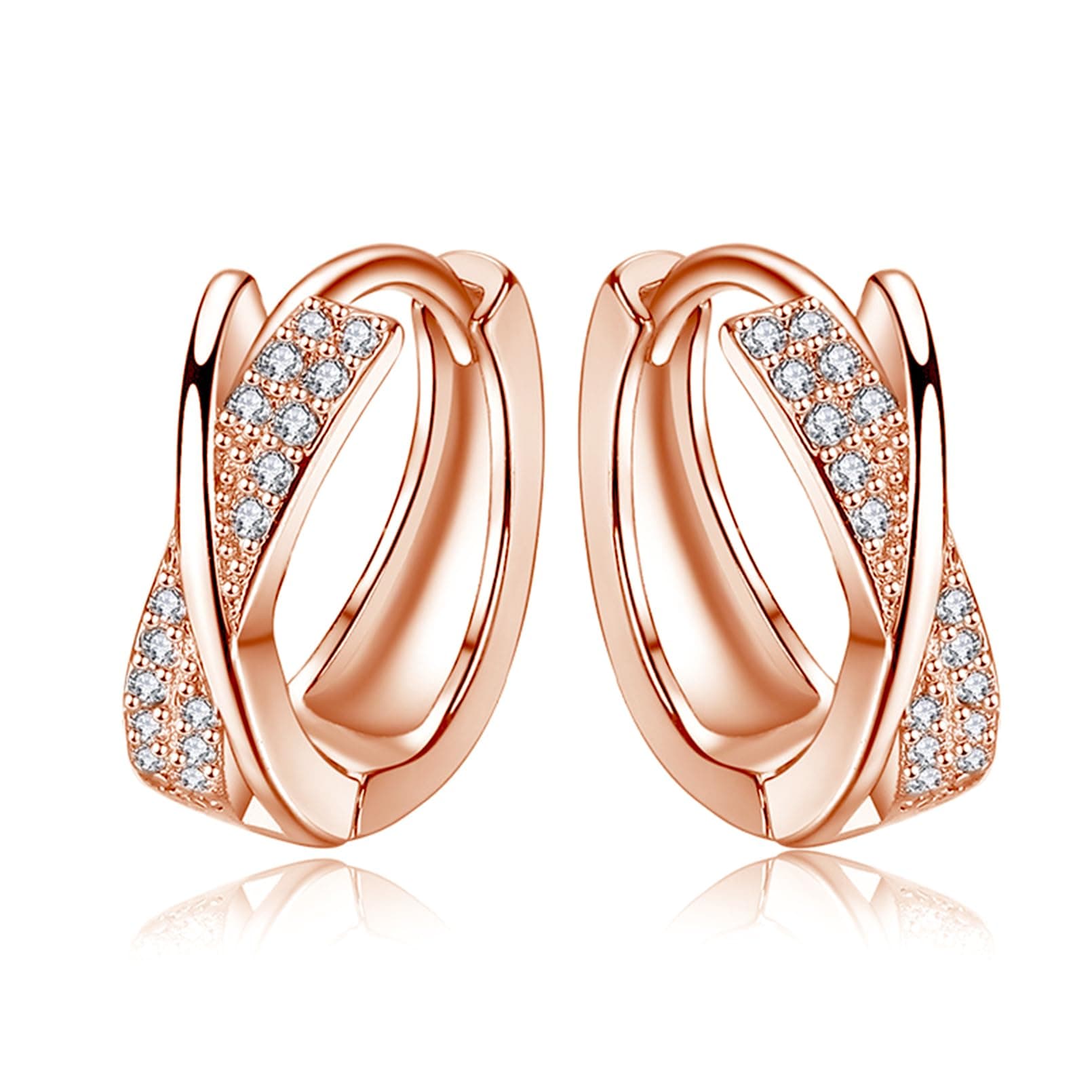 Creolen Silber 925, Ohrringe Silber 925 mit Zirkonia für Damen Mädchen, Klein Creolen Silber Huggie Schlafen Knorpel Ohrringe 10mm Rosegold