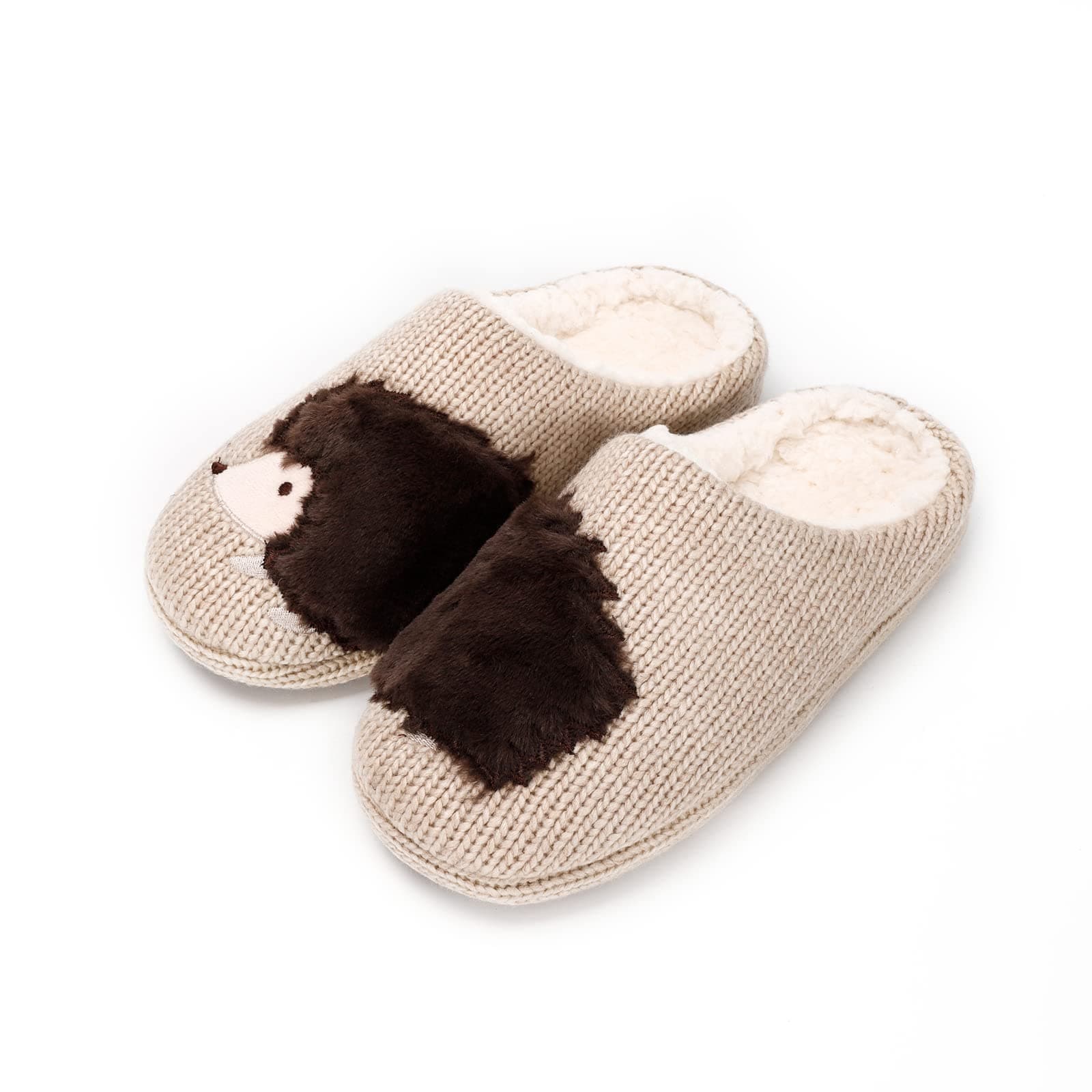 AONETIGER Hausschuhe Damen Winter Warme Flauschige Hausschuhe Plüsch Herren Pantoffeln Bequeme Kunstpelz Gefüttert Rutschfeste Slippers 35/36 EU Dunkelbrauner Igel