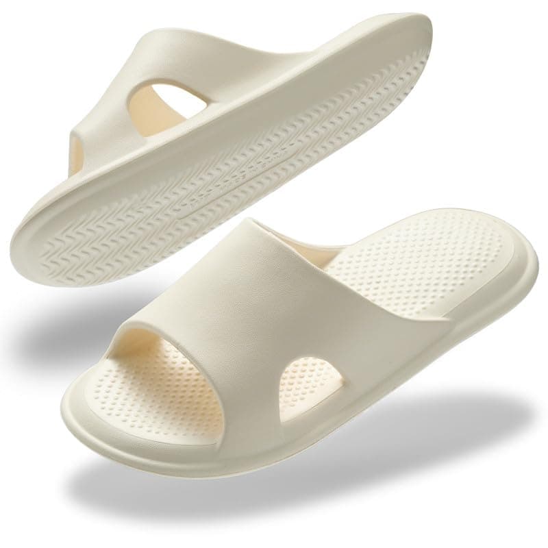 Misolin Badelatschen Damen Herren Badeschuhe Cozislides Wolke Hausschuhe Super Weich rutschfest Schlappen Cozy Cloudyzzz Pantoletten Sommer Quick Drying Shower Slides 39/40 EU Beige