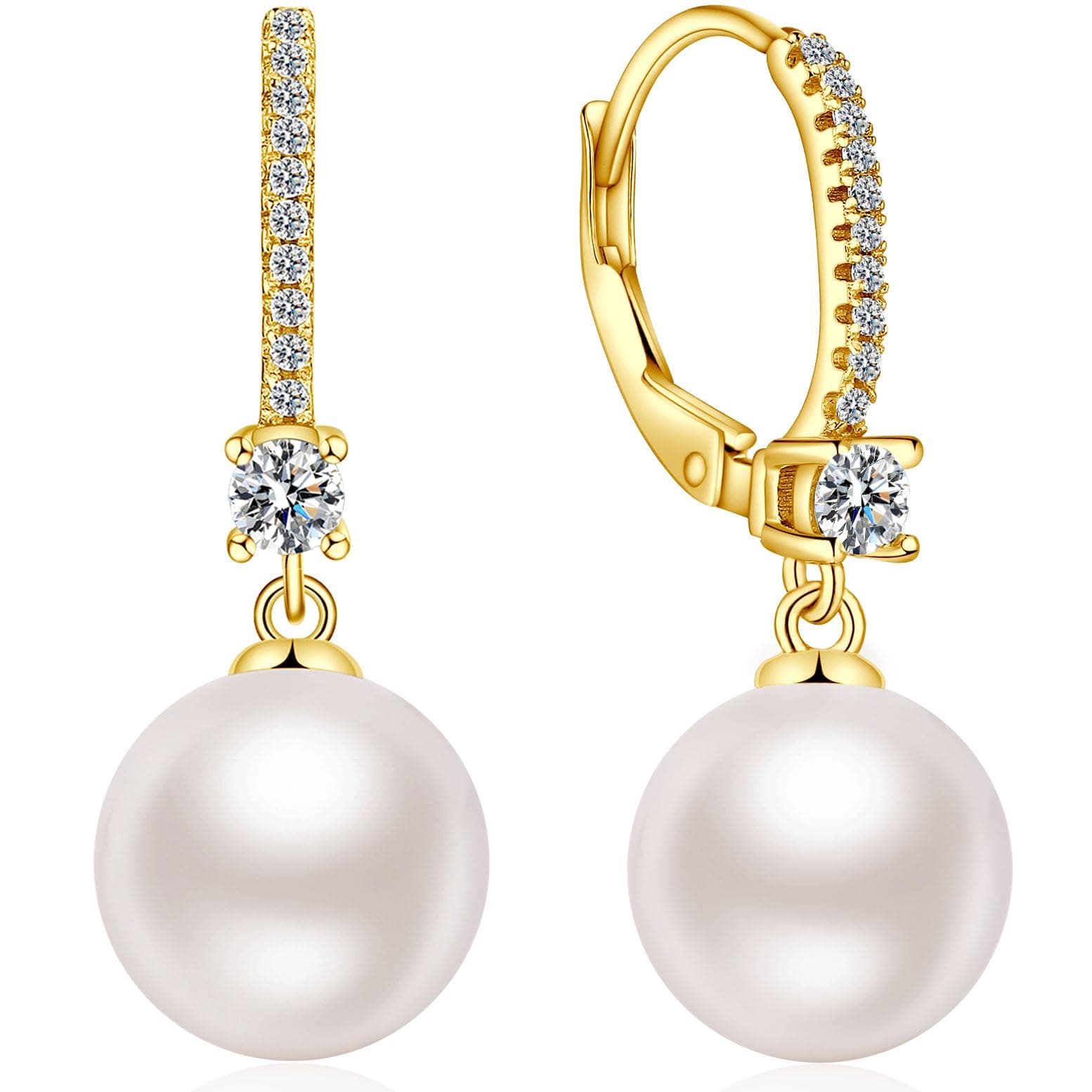 jiamiaoi 18Kt Weißgold plattiert Perlenohrringe Silber 925 Hängend, Perlen Ohrringe Damen Perlen Ohrhänger, Creolen mit Perle 8mm-10mm a05-10mm gold