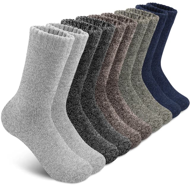 SIMIYA Socken Herren 5 Paar Thermosocken, Wintersocken Atmungsaktiv Wollsocken Herren Dicke Socken,Wandersocken Wolle Warm für Wandern, Sports Zuhause, Freizeit 39-42 Hellgrau/Dunkelgrau/Grün/Braun/Blau