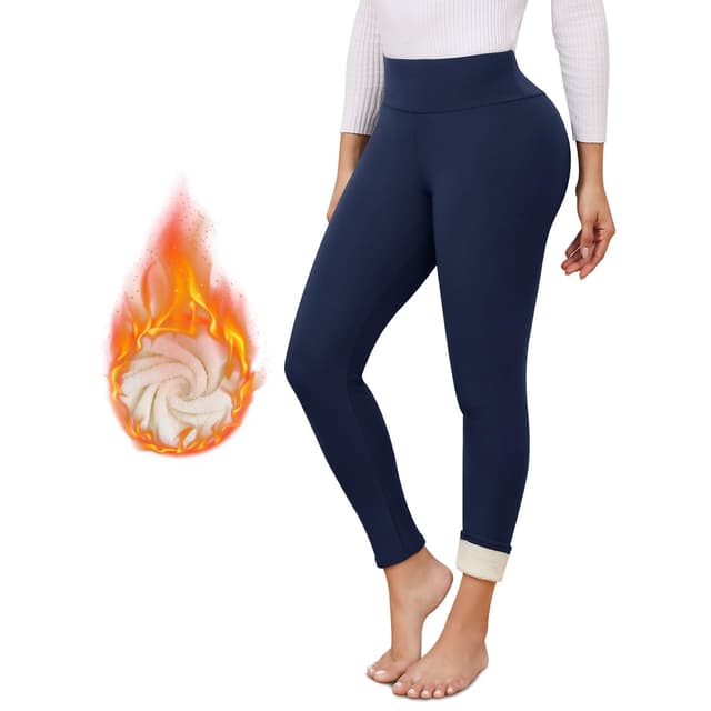 Thermo Leggings Damen Gefüttert Verdickte Thermoleggins Flauschige High Waist Blickdicht Sportleggins Winter Warme Fleece Leggings Navy Blau XL