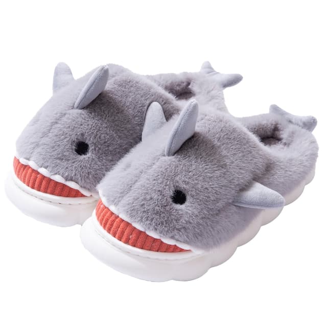 Fadezar Hausschuhe Damen Shark/Cow Winter Plüsch Pantoffeln Herren Flauschige Warme Hausschuhe Bequeme rutschfeste Flache Slippers 39/40 EU Grau
