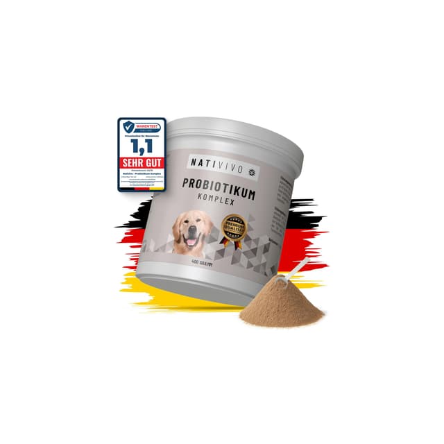 NatiVivo Probiotikum Komplex - Probiotika Darmkur Pulver unterstützend bei Sodbrennen & Durchfall. Unterstützt das Immunsystem, die Verdauung, Darmflora & Darmsanierung bei Hunden. Made in Germany! 400 Gramm