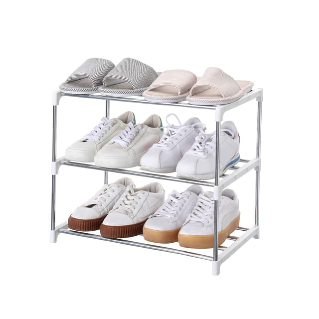 Jucaifu Stapelbares kleines Schuhregal, Eingangsbereich, Flur und Schrank, platzsparende Aufbewahrung und Organisation (3 Etagen, weiß) 3-Tier Weiß