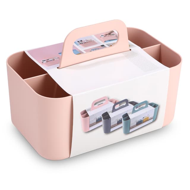 Mehrzweck Korb Organizer,Tragbarer Stapelbarer Kunststoffkorb mit Griff,Reinigungskorb, Bastelkorb,Schreibtischkorb,Bathroom Organizer,Aufbewahrung für Kunst und Make-up (Rosa)