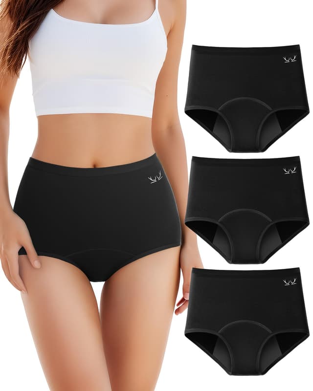 TANSTC Periodenunterschwäsche Starke Blutung Unterhosen Damen Baumwolle Menstruationsunterwäsche Mädchen High Waist Perioden Menstruation Unterwäsche Frauen Slips 3er Pack XXL Schwarz*3