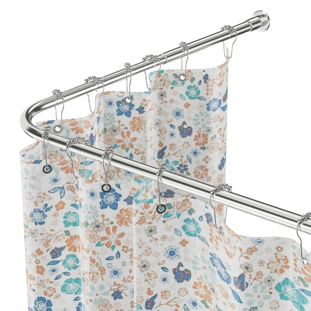 WELDUN L-Form Duschvorhangstange, verstellbar 68–96 cm × 68–96 cm, Edelstahl-Eck-Duschstange, wasserdicht und rostfrei, 90 Grad Gardinenstange, inklusive 12 Ringen 68-96x68-96cm Silber