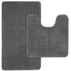 MIULEE Badematte Duschvorleger Badvorleger Flur 2er Set rutschfest Matte Teppiche Badteppich Badezimmerteppich Waschbar Saugfähig für Bad Wohnzimmer 40x60 cm und 45x45 cm mit Ausschnitt Grau 40x60cm+45x45cm mit WC-Ausschnitt Grau