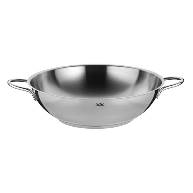Silit Wok 32 cm, Wokpfanne Induktion, Edelstahl unbeschichtet, Wok Edelstahl, spülmaschinengeeignet