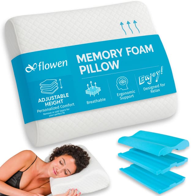 Nackenstützkissen Höheneinstellbares aus Memory Foam Orthopädisches und Ergonomisches Kopfkissen für Bett Kissen Hilft bei Nackenschmerzen Nackenstütze und Anti Schnarch Waschbarem Polyes. Bezug SOFT - 55x35x13/11 cm