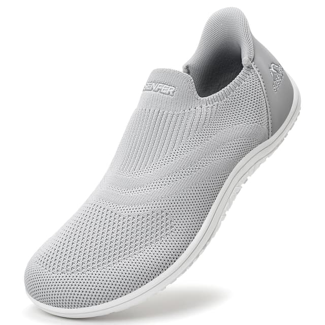 Sosenfer Barfußschuhe Damen Slip On Sneaker Breite Barfuss Schuhe Traillaufschuhe Outdoor Hausschuhe Leicht Barefoot Shoes 1740 Hellgrau 45 EU