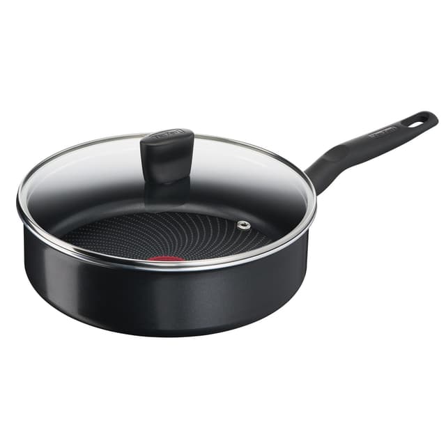 Tefal Schmorpfanne mit Decke 24 cm Start'Easy, Induktion, Titanium-Antihaftversiegelung, Thermo-Signal bei idealer Brattemperatur, Bratpfanne für alle Herdarten geeignet, Aluminium, schwarz, C26732