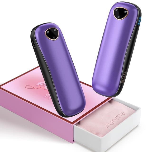 2er-Pack Wiederaufladbare Handwärmer 10000mAh [Geschenkbox] Funme® Handwärmer Elektrisch USB Powerbank Wiederverwendbar Taschenwärmer Tragbare Max 60°C, Frauen, Ideal für Outdoor OT95 violettes Gold