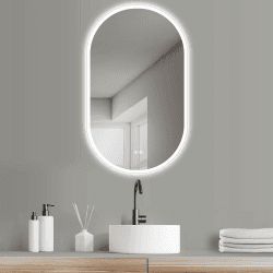 HOKO Design LED ANTIBESCHLAG Badezimmer Spiegel oval 45 x 75 cm. HOCH + QUER Montage möglich. Badspiegel LED beleuchtet. Mit 2 Touch Schalter + LED Licht Wechsel - Warmweiß - Kaltweiß - Neutral 75L x 45B cm Oval
