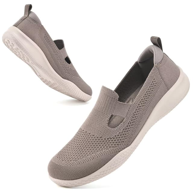 konhill Damen Slip On Laufschuhe Atmungsaktive Mesh Sommerschuhe Leichte Fitness Sportschuhe für Jogging Walking Freizeit 41 EU Khaki